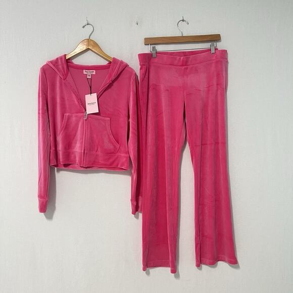NWT Large JUICY COUTURE Velour Bling Tracksuit Hoodie & Pant Hot Pink - Picture 2 of 11